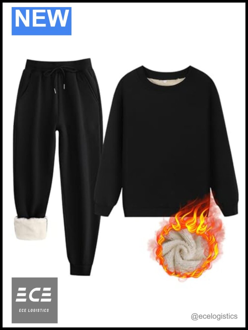 Fleece Lined 2 Piece Lounge Set Long Sleeve Pullover & Sweatpants Relaxed Fit